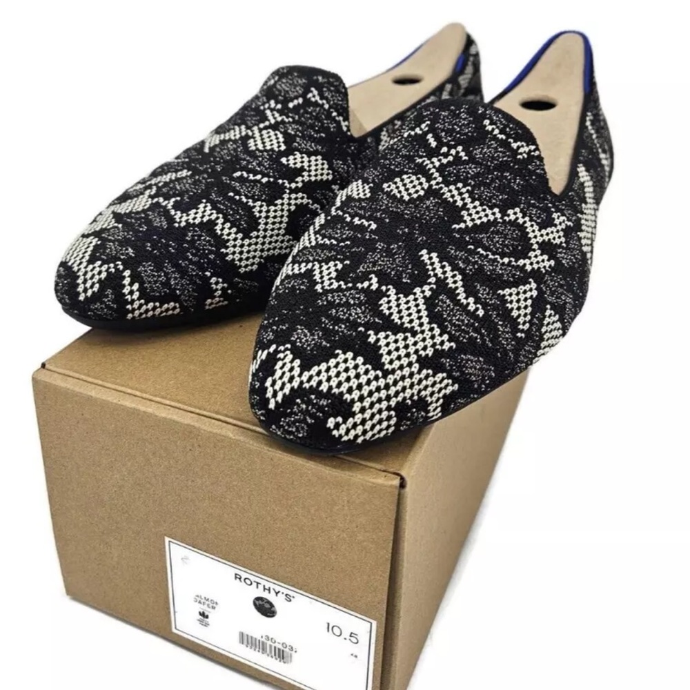 Rothy's Almond Loafer Black Chantilly Womens 9.5 Flats Lace shoes